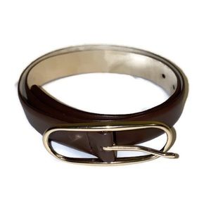 Brown belt with gold tone buckle.